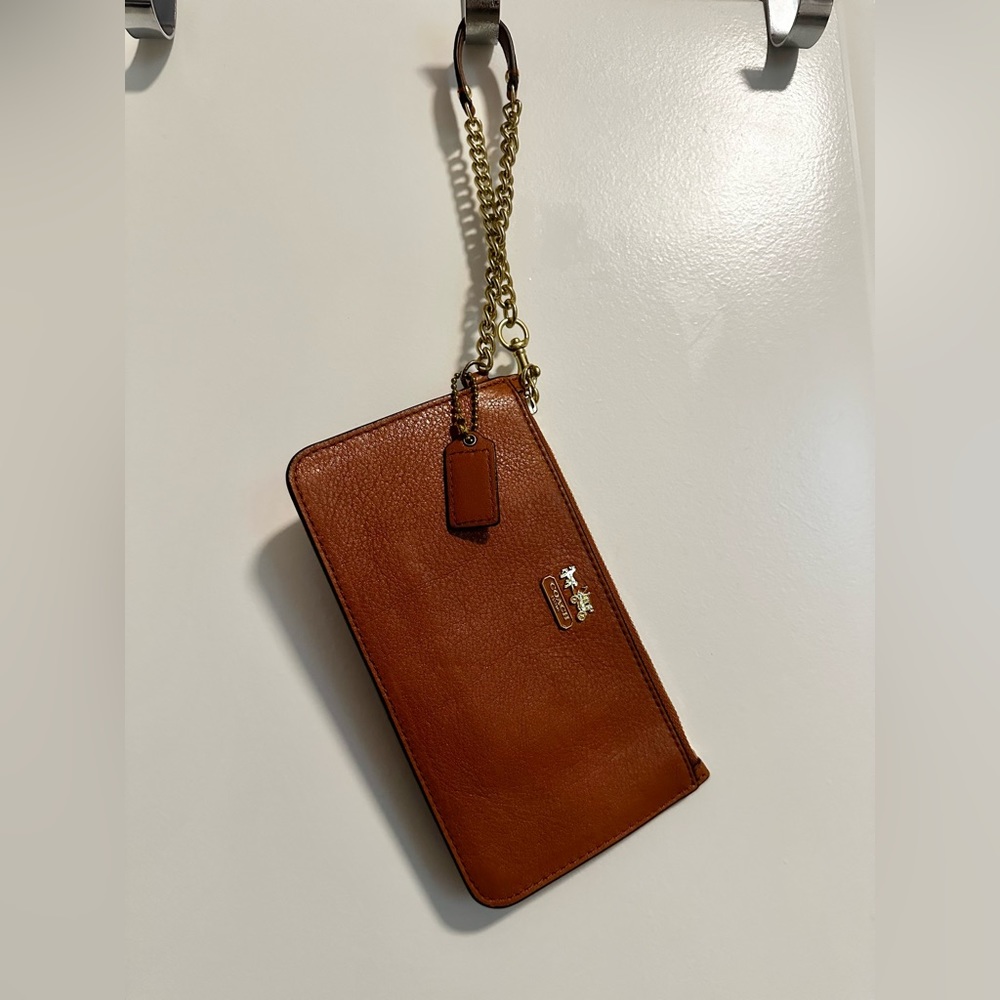 Coach brown leather clutch wristlet